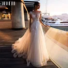 Женское платье с кружевной аппликацией JEHETH, прозрачное свадебное платье из тюля с круглым вырезом и рукавами-крылышками, ТРАПЕЦИЕВИДНОЕ платье невесты, 2022