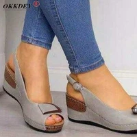 ladies sandals summer thick soled sexy casual roman mid heel shoes wedge open toe buckle female high heels ladies beach shoes