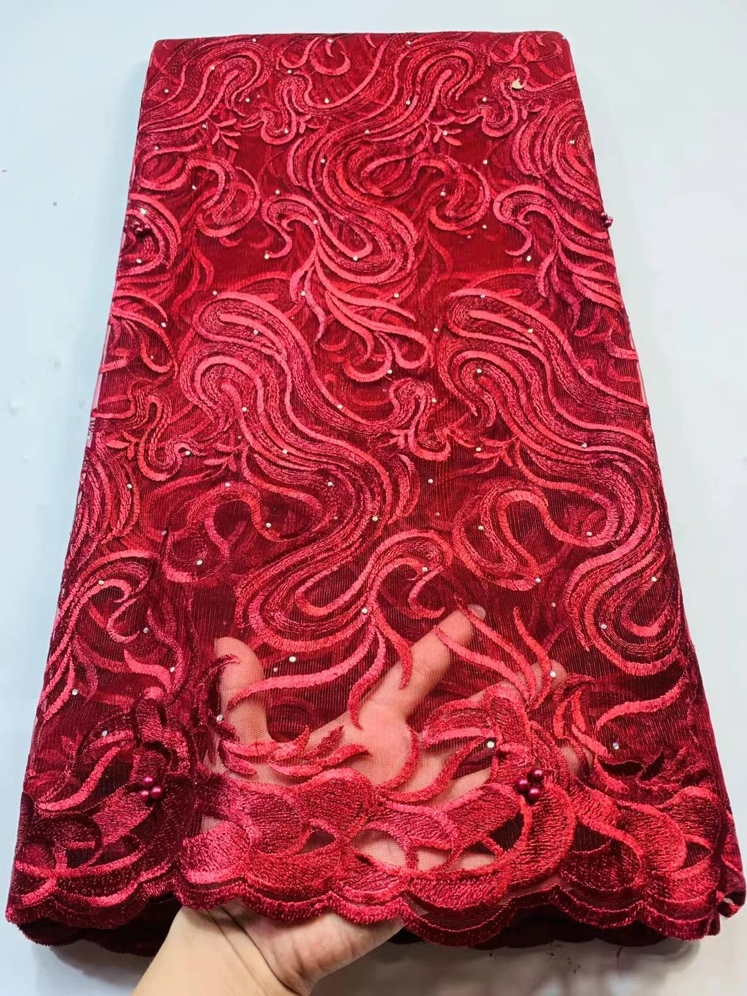 

Wholesale 2021 Latest African French Net Lace Fabric with stones 5yards High Quality African Tulle Lace Fabric For Wedding