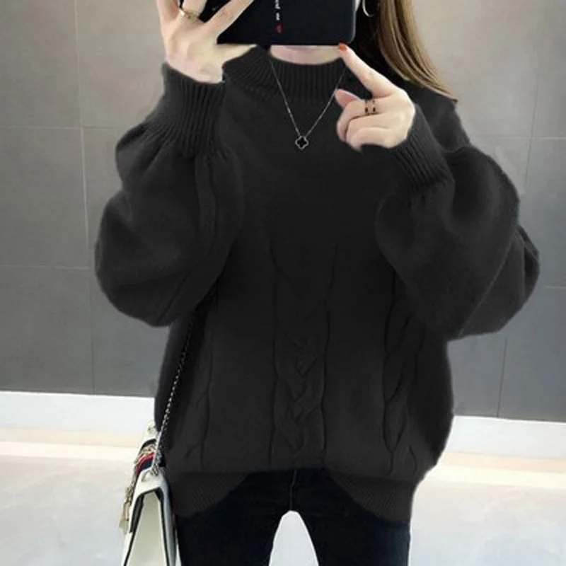 

2020 Autumn Winter Half High Neck Sweater Women Pullover Thickened Korean Version Loose and Versatile Lazy