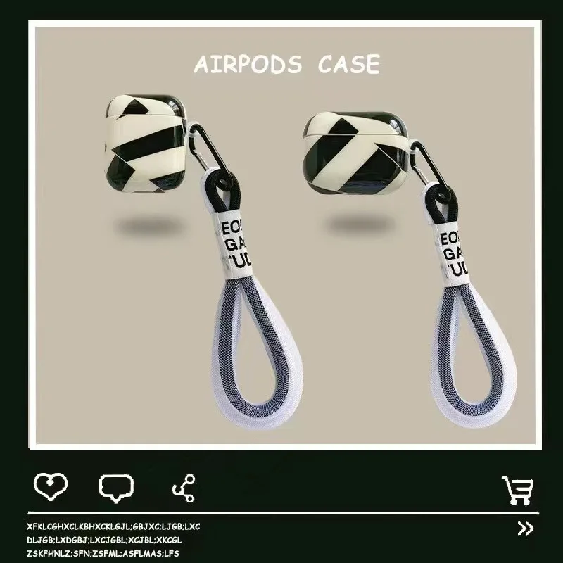 

Black White Stripe Lanyard AirPods 1 2 3 Pro Case Cover IPhone Bluetooth Earbuds Accessories Airpod Case Air Pods Case