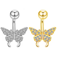 1pc steel belly button rings butterfly cubic zirconia navel barbell stud body piercing jewelry women girls