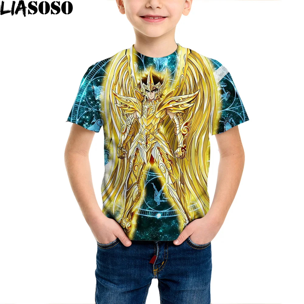 

Anime Saint Seiya Series T Shirt Boy Girl 3D Print Graphics Golden Fashion T Shirt Cartoons Streetwear Casual Children Tops Tees