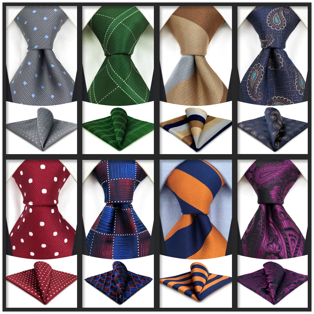 

Colorful Party Mens Neckties Pocket Square Set Silk Fashion Ties for Acceossories Wedding Brand New