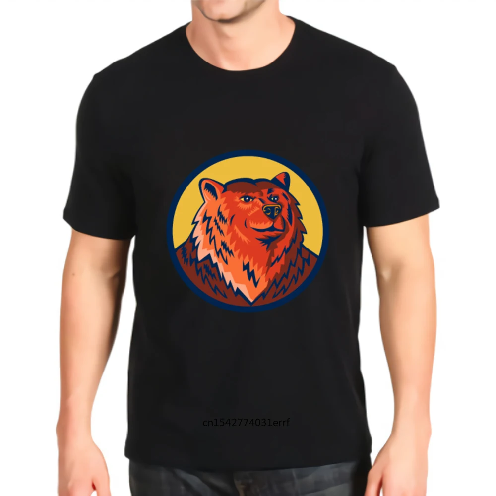 

Print New T-shirt O-neck Russian Bear Head Circle Retro Custom Made Short-sleeved Daily Mens Fashion Top