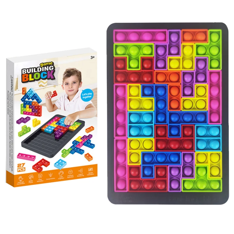 

Popits Fidget Toys Kids Pioneer Tetris Construction Jigsaw Puzzles Board Games Educational Silicone Decompression Games Toy Gift