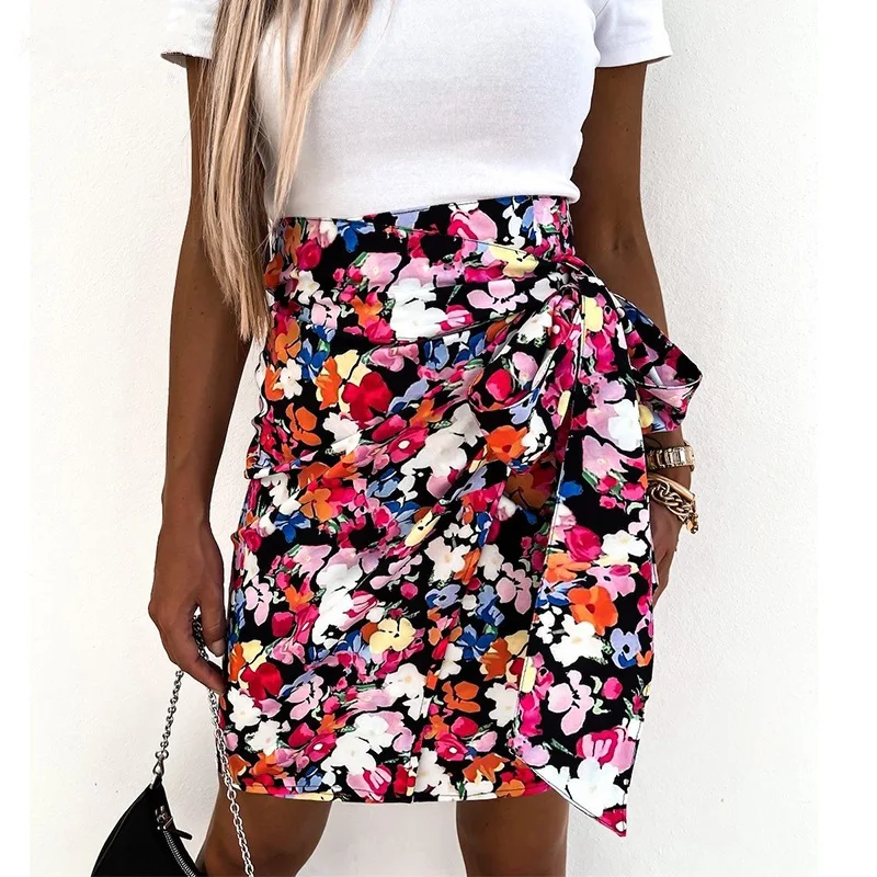 

Summer Asymmetrical Lace Up High Waist Floral Mini Skirt Women Tight Sexy Beach Casual Skirts Ladies Flower Print Skirts New