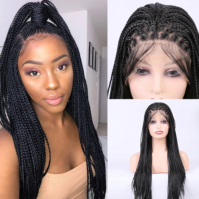 

Free Part Synthetic 13x6 Braided Lace Front Wigs for Black Women Natural Hairline Pre Plucked Cosplay Glueless Wig Baby Hair