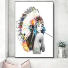 Абстрактная индийская девушка с цветными перьями, холст, картина, Сексуальная голая девушка, плакат и печать, настенное искусство, картина, домашний декор для спальни