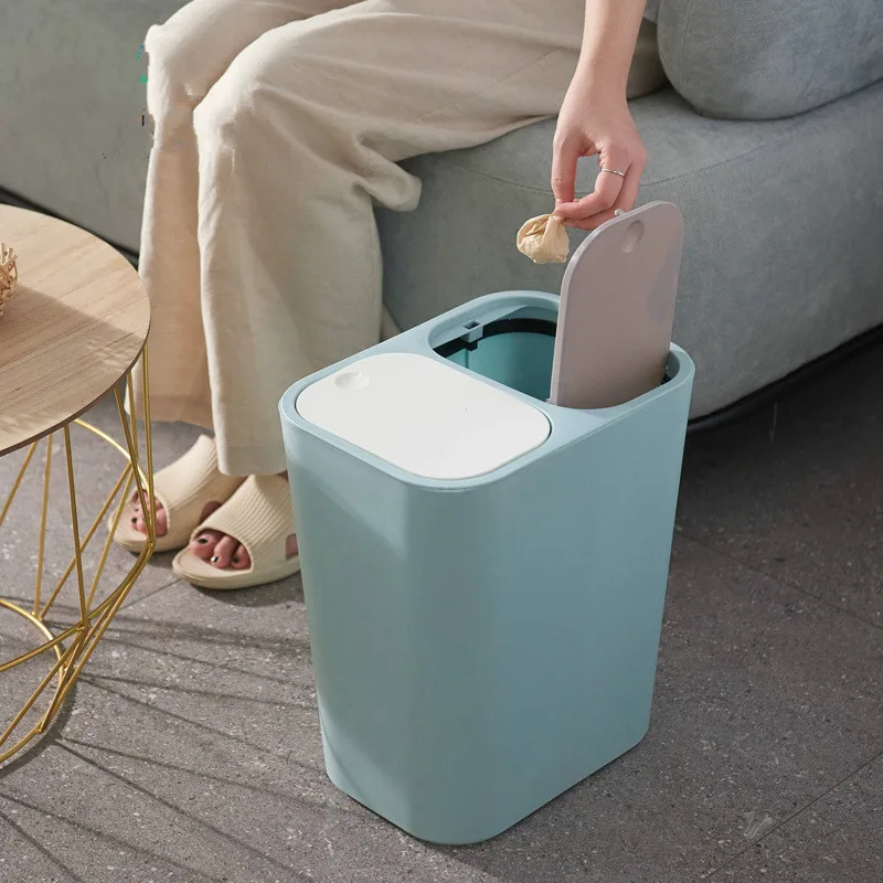 Пластиковая кнопочная мусорная корзина с двумя отсеками 12 литров прямоугольная