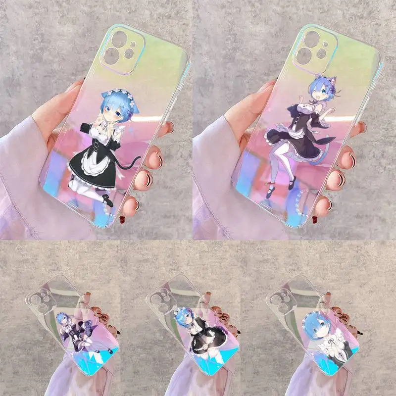 

Anime ReZERO Ram Rem Phone Case for iPhone xiaomi redmi 7 8 9 11 12 10 S X XS XR MINI Pro Max Plus laser Transparent