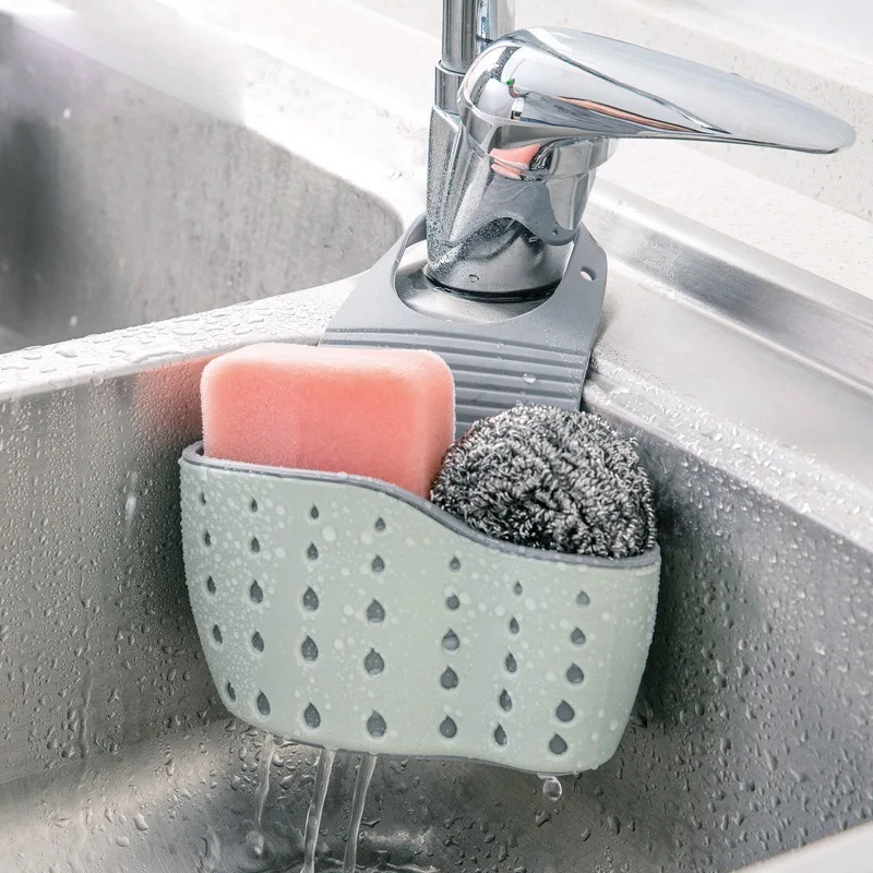 

Sink Shelf Soap Sponge Drain Rack Silicone Storage Basket Bag Faucet Holder Adjustable Bathroom Holder Sink Kitchen Accessorie