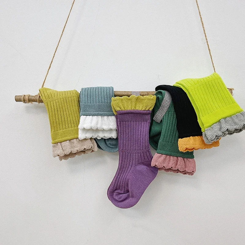 

3 Pairs Baby Boys Girls Winter Socks Kids Cartoon Lace Spring Autumn Cotton Breathable Vintage Lace Princess Socks