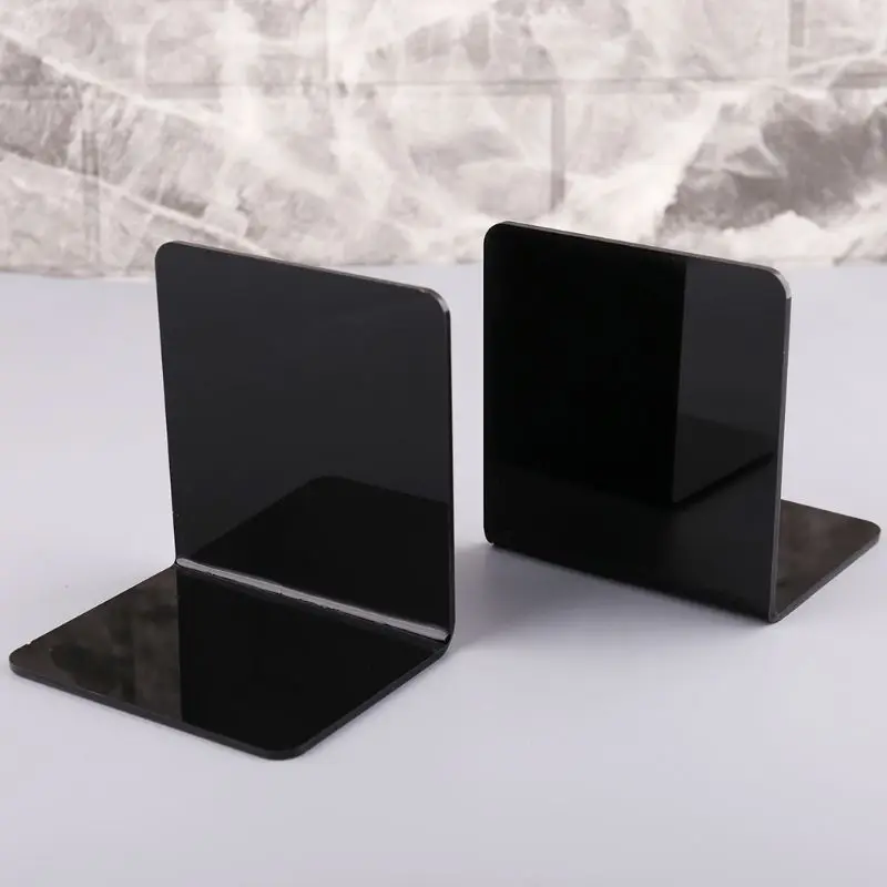 

2Pcs Black Acrylic Bookends L-shaped Desk Organizer Desktop Book Holder School Stationery Office Accessories 090F