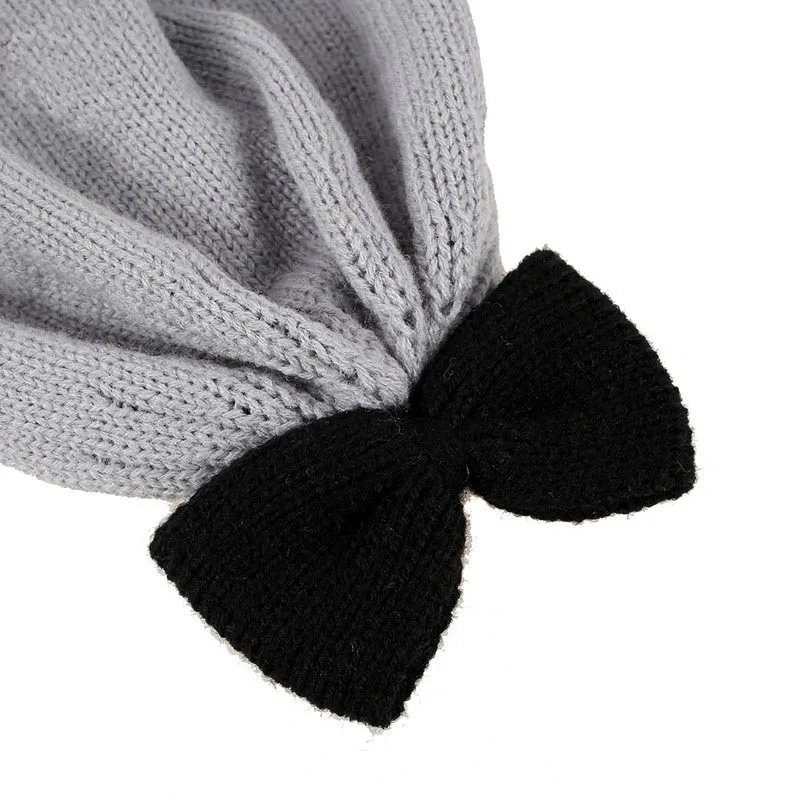 

Girls Bownot Cotton Beanies Skullies Women Casual Autumn Warm Knitted Bonnet Cap for Gift