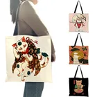 Традиционная японская Сумка-тоут Ukiyoe с рисунком кошки и демона, женская сумка, Наплечные сумки, экологически чистые многоразовые сумки для покупок B06128