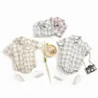 Повседневные клетчатые комбинезоны sanluтоз для маленьких мальчиков, летняя детская одежда с коротким рукавом, милая Одежда для младенцев и мальчиков