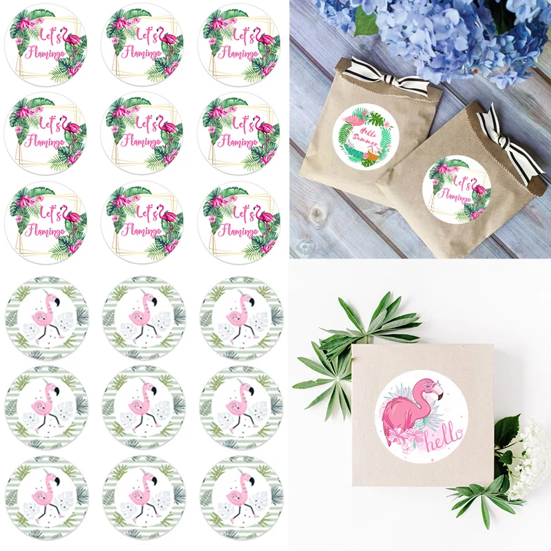 4.5cm Hawaiian Party Decorations Stickers Gift Box Labels Luau Flamingo Summer Tropical  Sticker Party Wedding Decoration