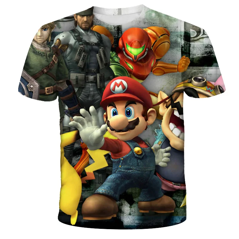 

2021 Summer Funny Pikachu 3D Printed Super Mario T-shirt Short Sleeve Kids Cartoon Cotton Boy/Girl T Shirt Children's Clothes