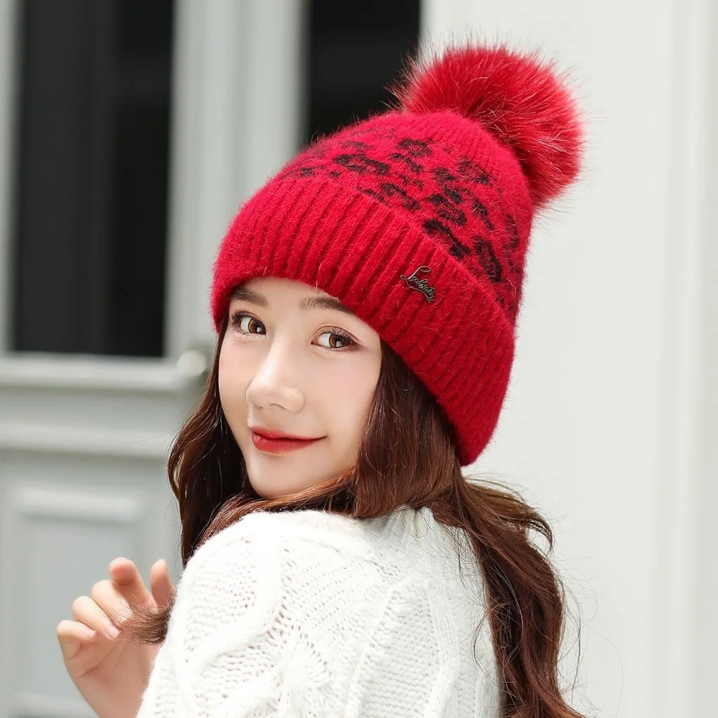 Women Beanies Pom Poms Rabbit Hat Beanie Knitted Skullies Fashion Caps Ladies Knit Cap Winter Hats For Women