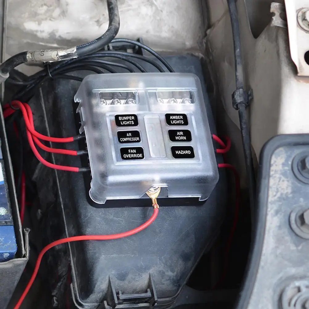 

Car 6-way Fuse Box Positive And Negative Poles With Fuse LED Holder Light I0N2
