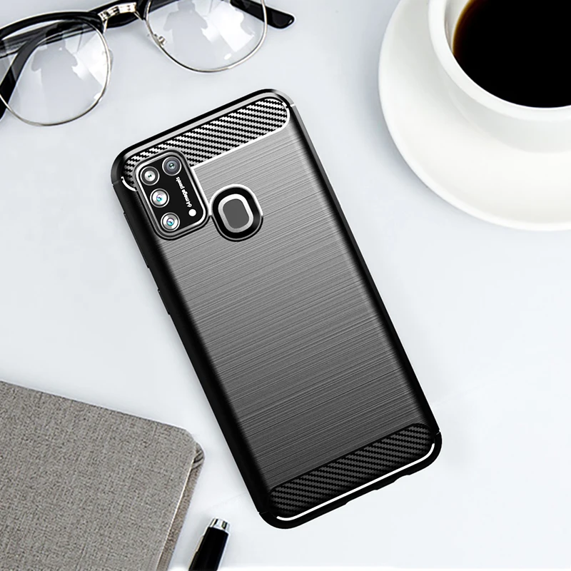 Чехол для Samsung Galaxy M21 силиконовая текстура из углеродного волокна матовый прочный
