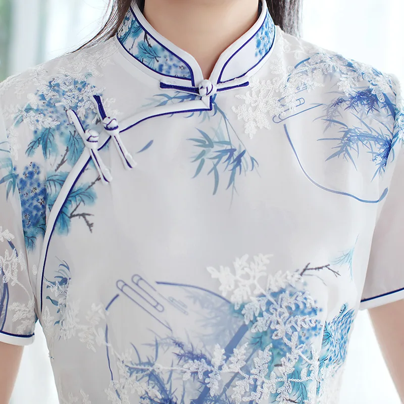 FZSLCYIYI Aodai китайский женский элегантный короткий рукав Qipao ручной работы на