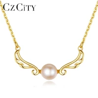 czcity freshwater pearl pendant necklace for women bridal wedding 925 silver cute wings fine jewelry christmas gifts fn 0244