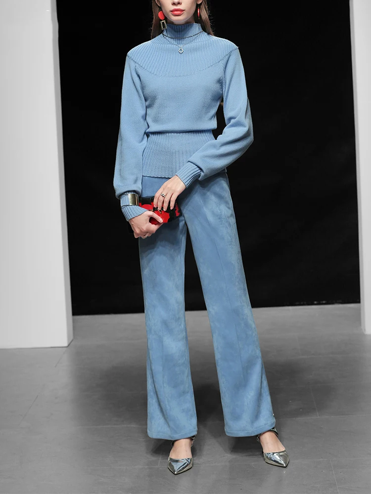 Женский трикотажный костюм из Свитера и брюк комплект 2 предметов вязаный