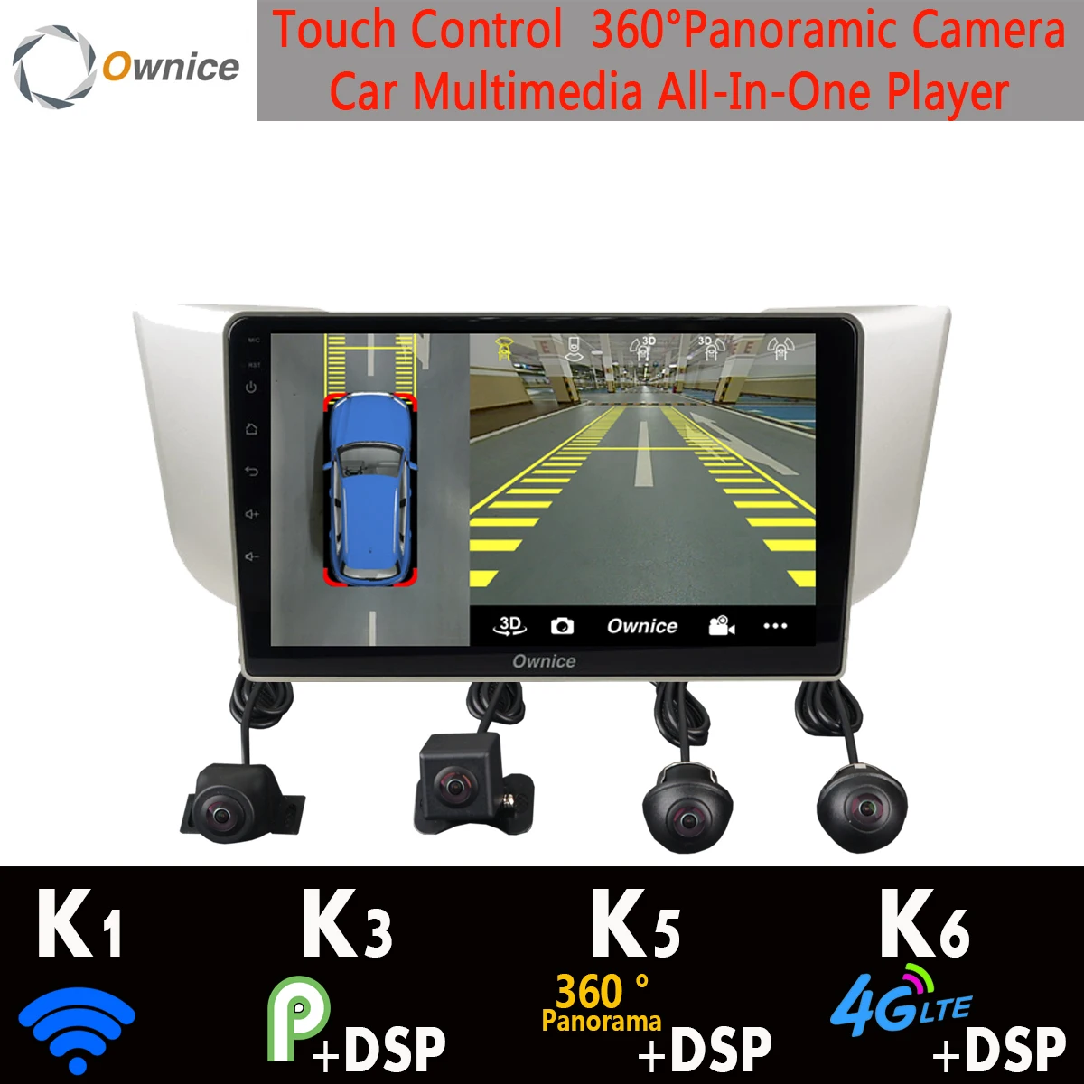 Автомобильный мультимедийный плеер 1DIN с камерой 360 ° Android 9 0 8 ядер 4 Гб + 64 ГБ DSP GPS