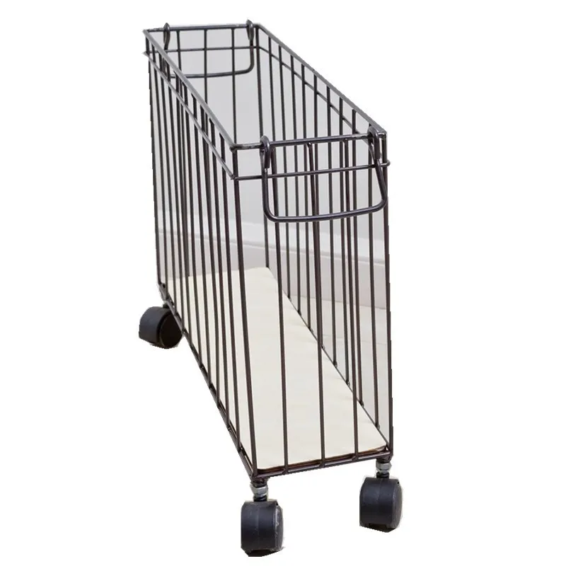 

Slotted Storage Basket Wrought Iron Belt Wheels Magazine Organizer Dirty Clothes Basket Toilet Finishing