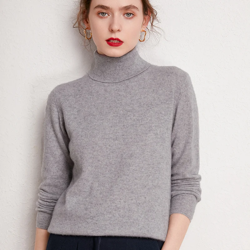 

100% Pure Wool New Style Pullover Women's Turtleneck Cashmere Sweater Slim Short Sweater Coat Free Shipping Autumn and Winter