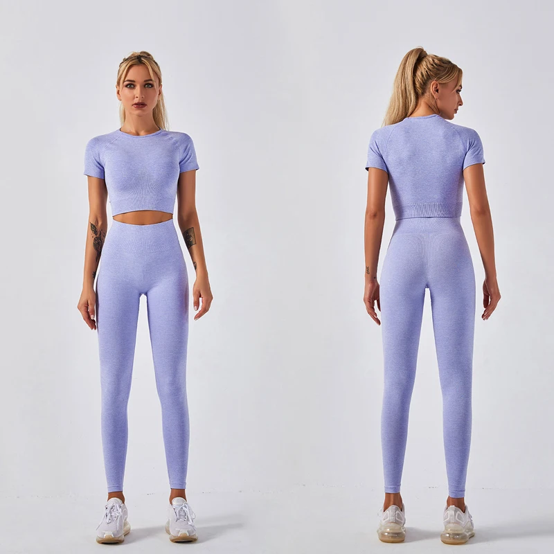 Женская Йога фитнес набор 2 шт./компл. дышащие штаны для йоги леггинсы рубашки