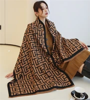 warm winter cashmere scarf women wraps 2022 luxury neckerchief striped print pashmina shawls blanket for lady thick bufanda