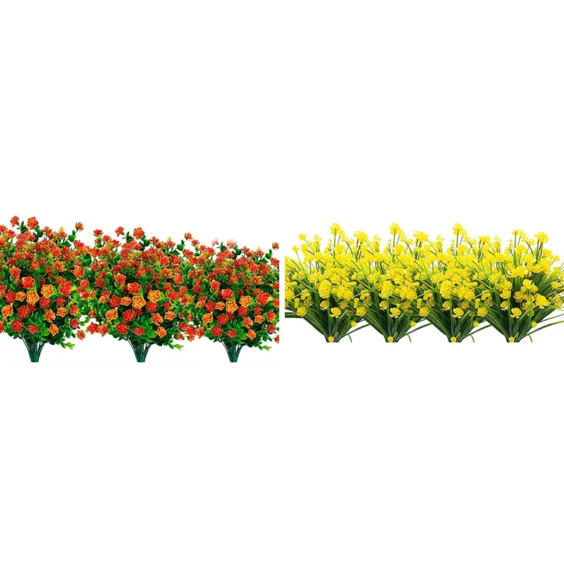

8Pcs Artificial Flowers Outdoor Uv Resistant Plants, 8 Branches Faux Plastic Greenery Shrubs Plants Indoor Outside Hanging Plant