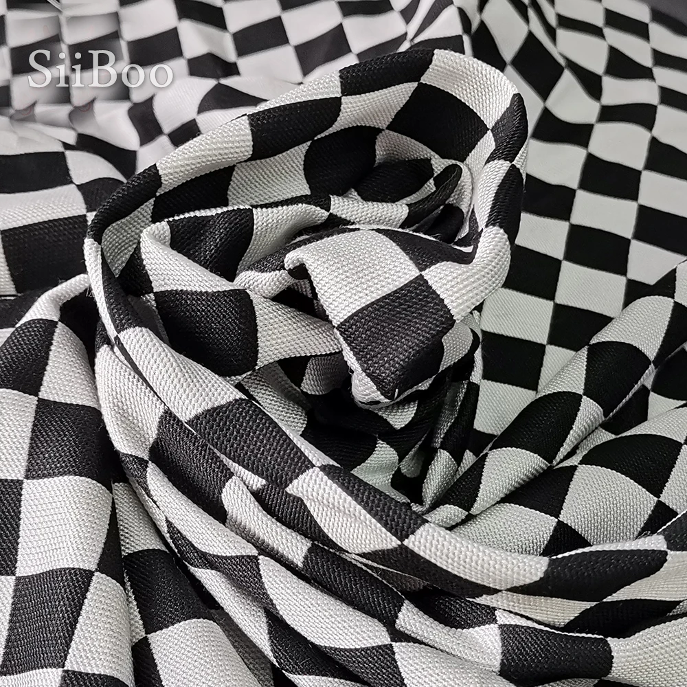 Жаккардовая ткань в американском стиле белая черная клетчатая жаккардовая для