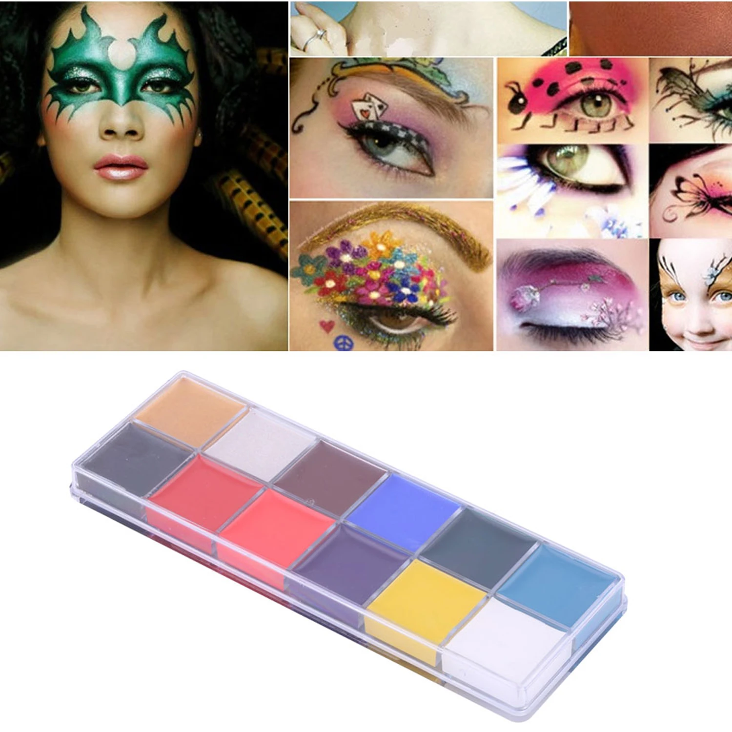 12 Цвет Хэллоуин живопись для лица тела пигмент набор со светодиодной подсветкой