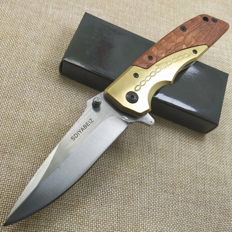 Нож Походный из дамасской стали 7CR15MOV складной карманный Клинок с деревянной