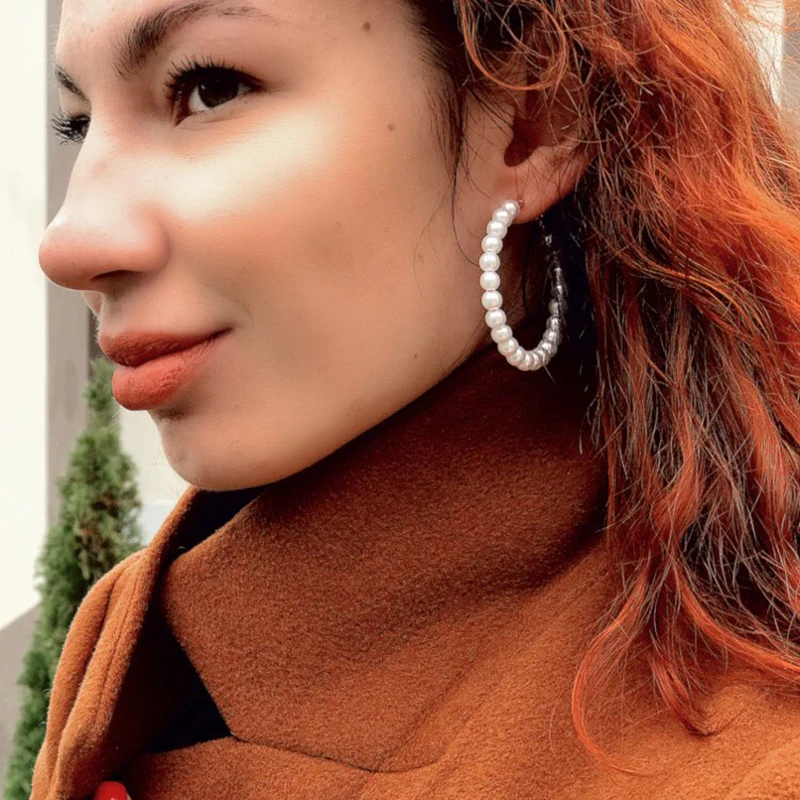 FAMSHIN крупные большие круглые серьги с имитацией жемчуга Сказочный темперамент