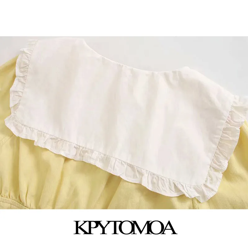 

KPYTOMOA Women 2020 Sweet Fashion Button-up Cropped Blouses Vintage Peter pan Collar Short Sleeve Female Shirts Blusas Chic Tops