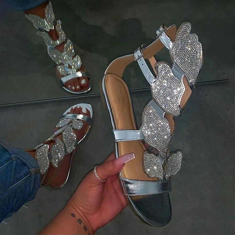 

Summer Shoes Womens Rhinestone Upper Casual Sandals Personality Ethnic Style Womens Sandals Large Size Beach Shoes