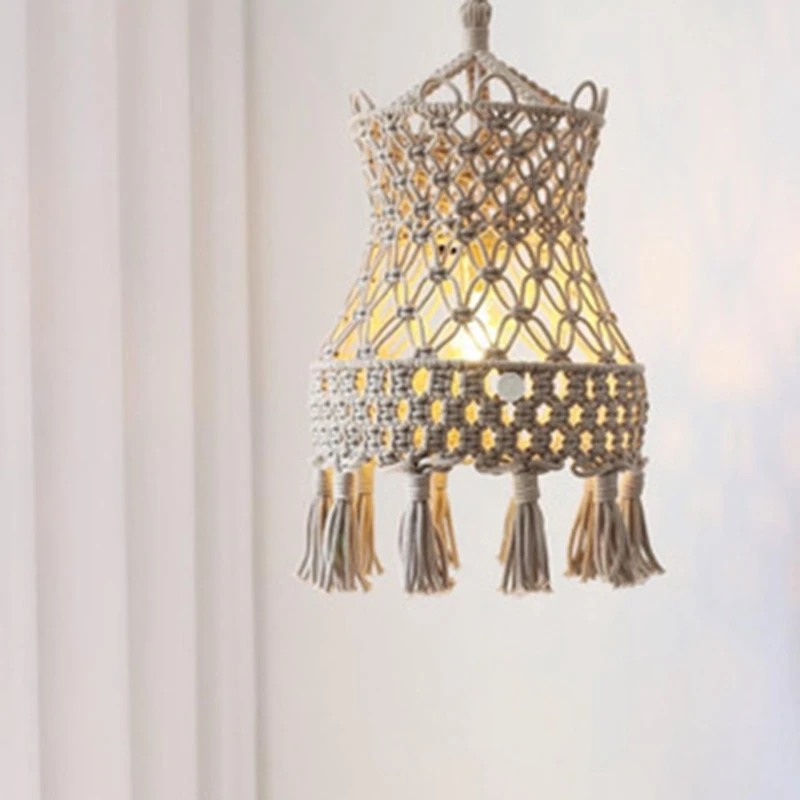 

Bohemian Decor Macrame Tapestry Wall Hanging Hand-Woven Chandelier Lampshade House Model Room Decoration
