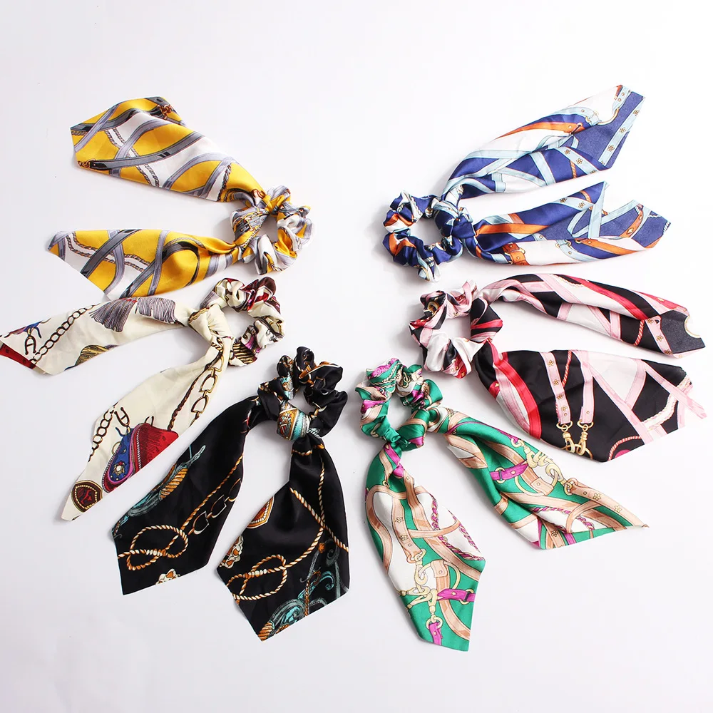 Резинки для волос Женские однотонные с цветочным принтом атласные шелковые