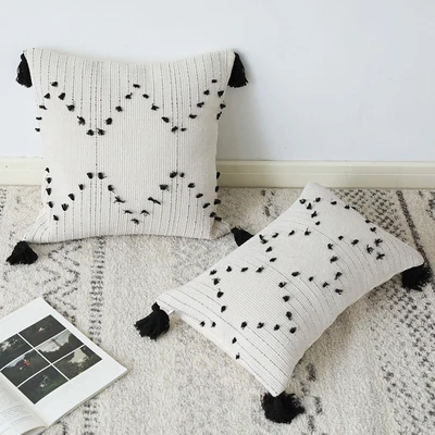 Woven Moroccan Style cushion cover 45X45cm Lumbar Pillow 30X50 White Black Simple Geometric for Home decoration Sofa Bed | Дом и сад