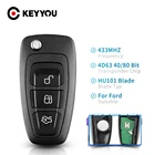 KEYYOU 3 пуговицы 4D63 4D60 чип 433 МГц спросить FSK флип ключ брелок для Ford C-Max Focus Fiesta Mondeo кнопки дистанционного управления Управление HU101 лезвие