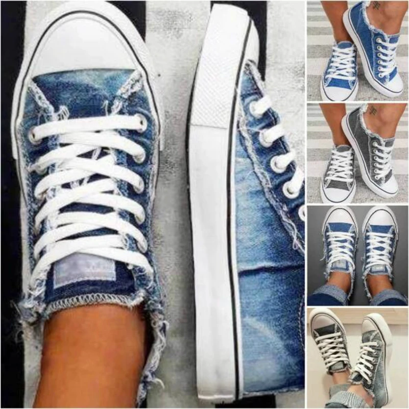 

2020 Top Selling Women Canvas Shoes Denim Thin Casual Spring Autumn T-tied Low-top Leisure Students Shoes Matching All Choice