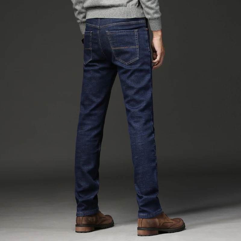 

SHAN BAO 2021 Winter Brand Slim Straight Stretch Jeans Fleece Thick and Warm Youth Men's Fashion Casual Fit High Quality Jeans