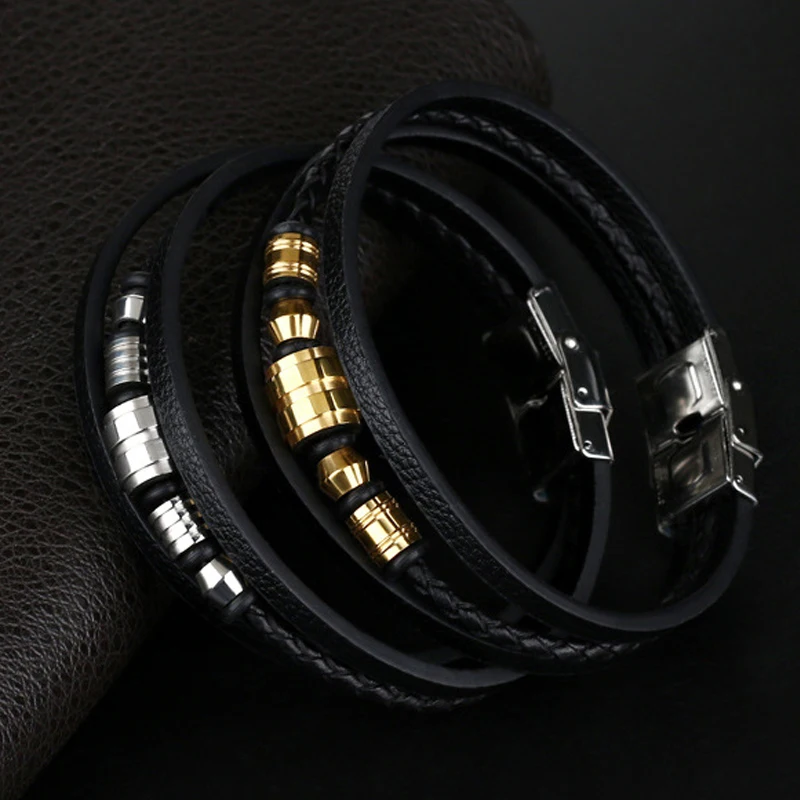 Мужской модный браслет из кожи и нержавеющей стали неправильной формы