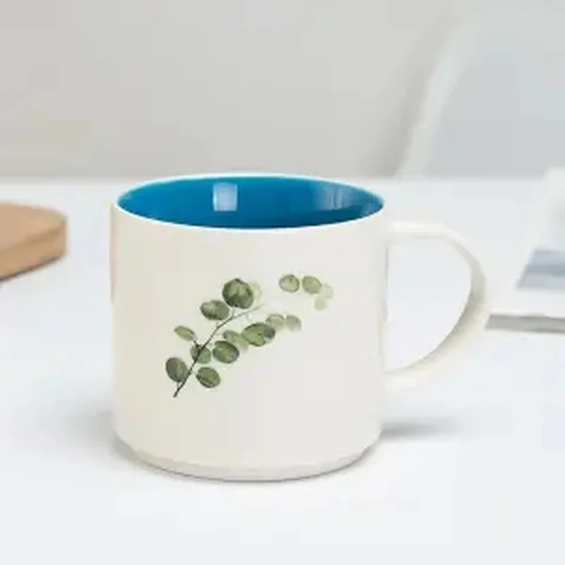 Большая вместительная простая керамическая чашка для воды прямая цветная