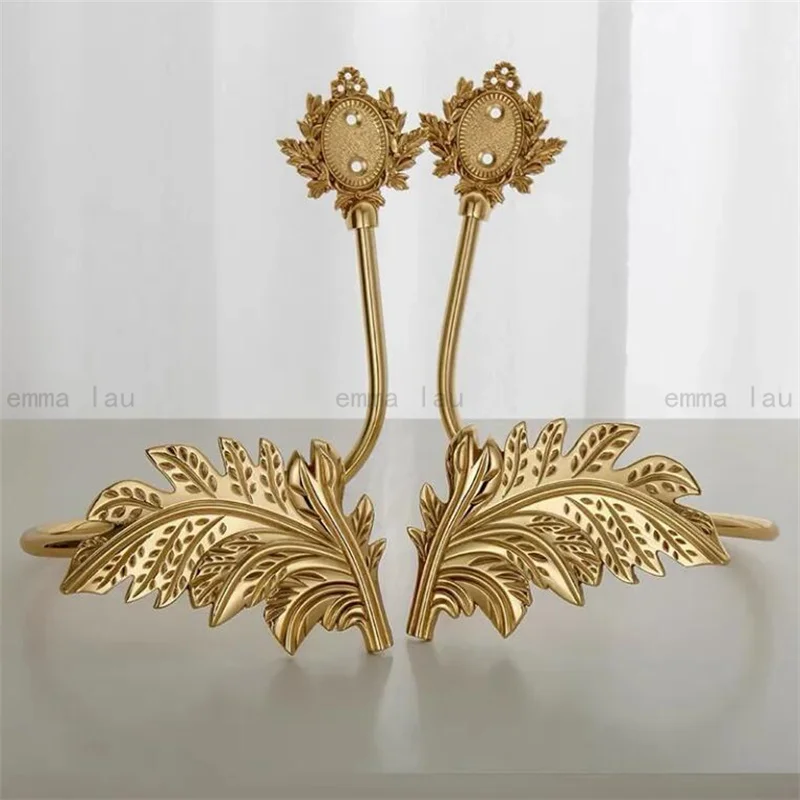 

Новый современный латунный крючок для занавесок с золотыми листьями, твердые занавески, настенные декоративные вешалки для занавесок для г...